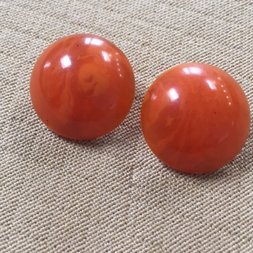 Vintage Bakelite Shoe Clips Round Orange